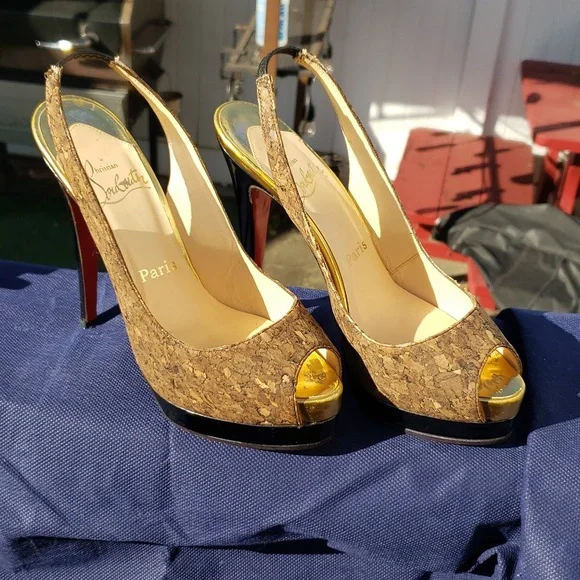 Authentic Christian Louboutin Cork Slingback sz 37 1/2 - Picture 4 of 9